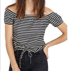 Madewell Navy/White Striped Off the Shoulder Top